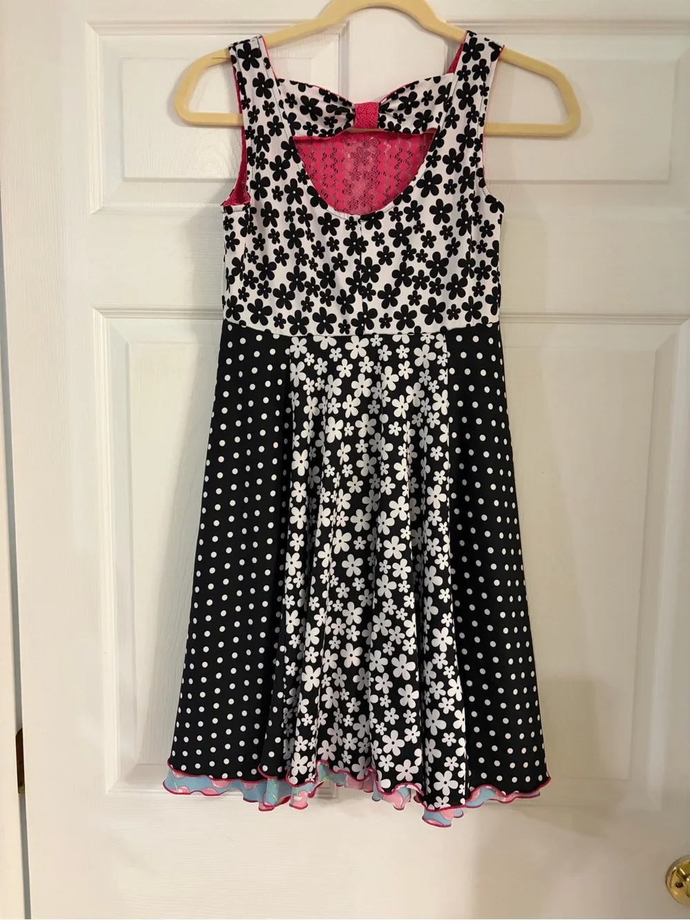 Emily West 2 in 1 reversible dress pink cherries black‎ white daisy dot girls 10